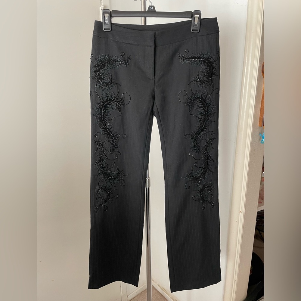 Express black pinstriped embellished pants, size 3/4